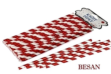 KAĞIT PİPET 20 CM - Ø6MM. KIRMIZI-BEYAZ SPİRAL / 24 ADET
