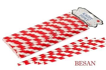 KAĞIT PİPET 20 CM - Ø6MM. KIRMIZI-BEYAZ SPİRAL / 24 ADET