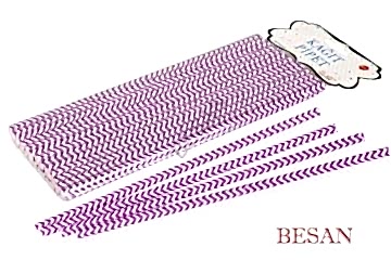 KAĞIT PİPET 20 CM - Ø6MM. MOR ZİGZAG DESEN 24 ADET