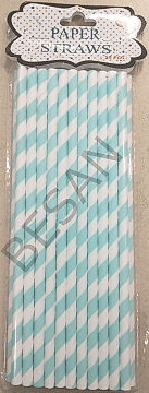 KAĞIT PİPET 20 CM - Ø6MM. MAVİ-BEYAZ SPİRAL  24 ADET