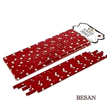 KAĞIT PİPET 20 CM - Ø6MM.KIRMIZI ÜZERİNE BEYAZ KALP / 24 ADET
