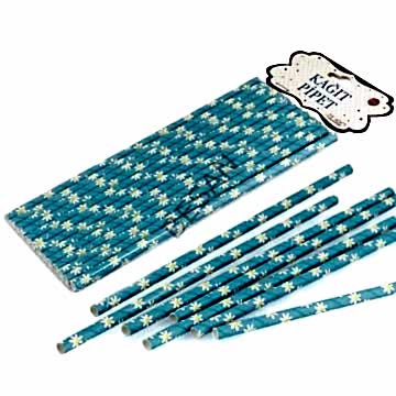 KAĞIT PİPET 20 CM - Ø6MM. MAVİ ÇİÇEK - 24 ADET