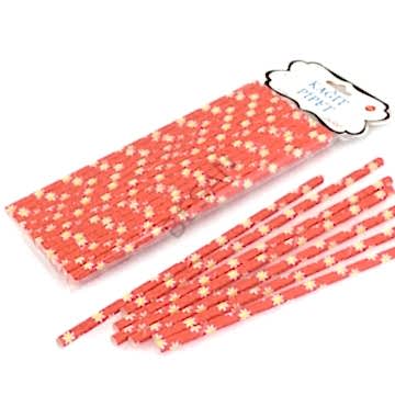 KAĞIT PİPET 20 CM - Ø6MM. KIRMIZI ÇİÇEK - 24 ADET