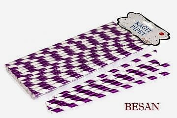 KAĞIT PİPET UZUN 26 CM - Ø6MM. MOR-BEYAZ SPİRAL / 25 ADET