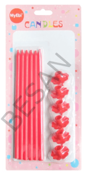 UZUN MUM 18CM*7MM ÇAP ÇİÇEK ALTLIKLI KIRMIZI 6'LI SET